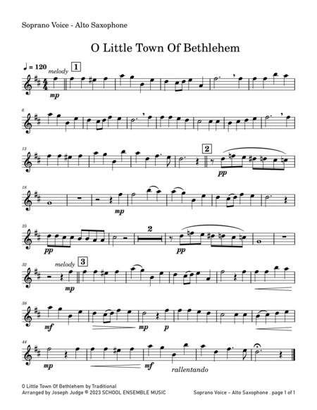 O Little Town Of Bethlehem for Saxophone Quartet in School image number null