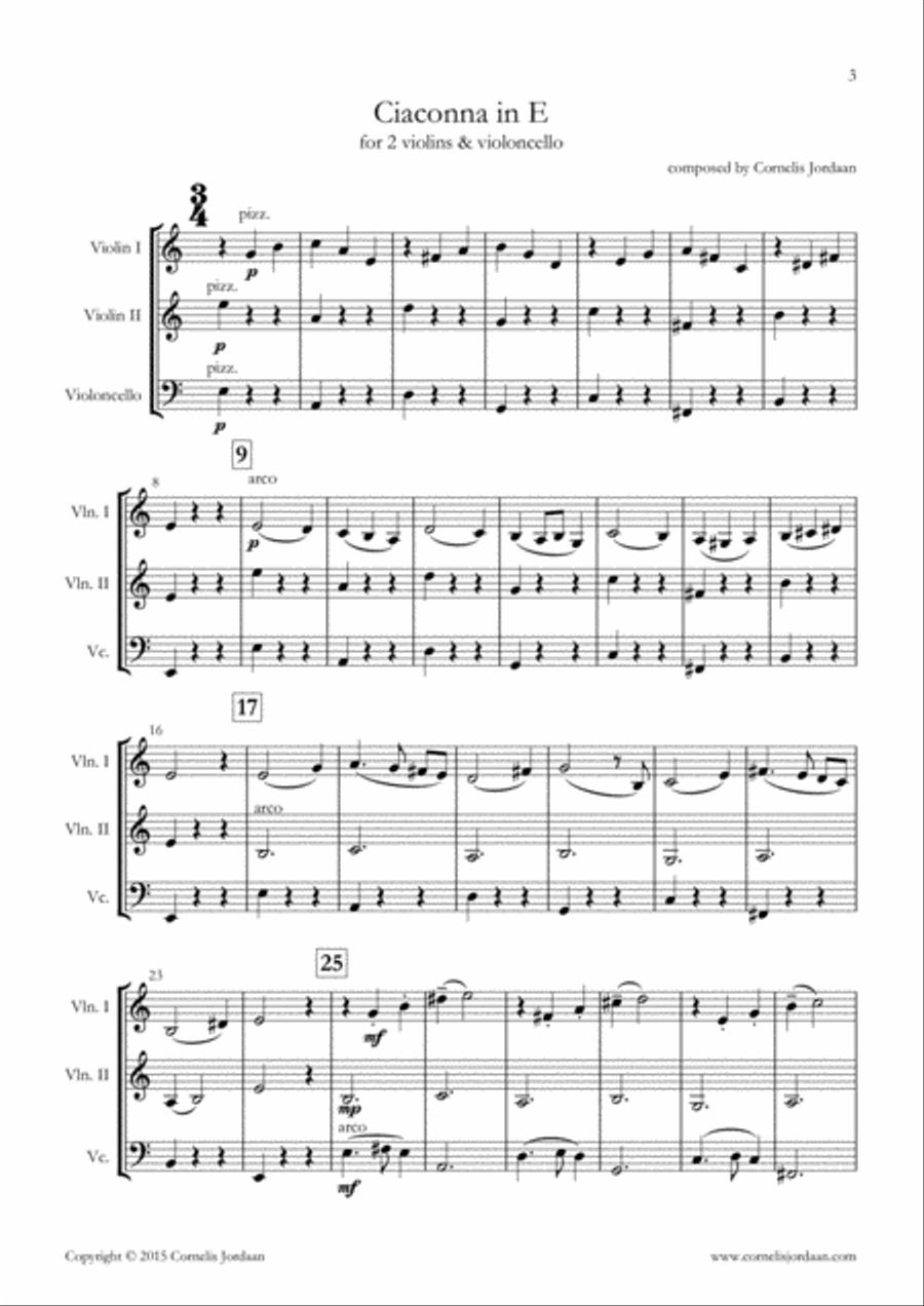 Ciaconna in e minor, for 2 violins & violoncello String Trio scores gallery preview page 3