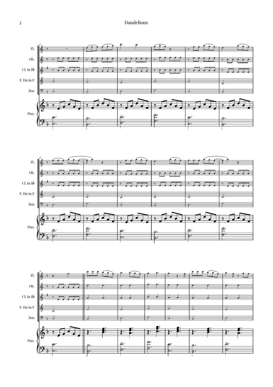 Dandelions Woodwind Quintet scores gallery preview page 2