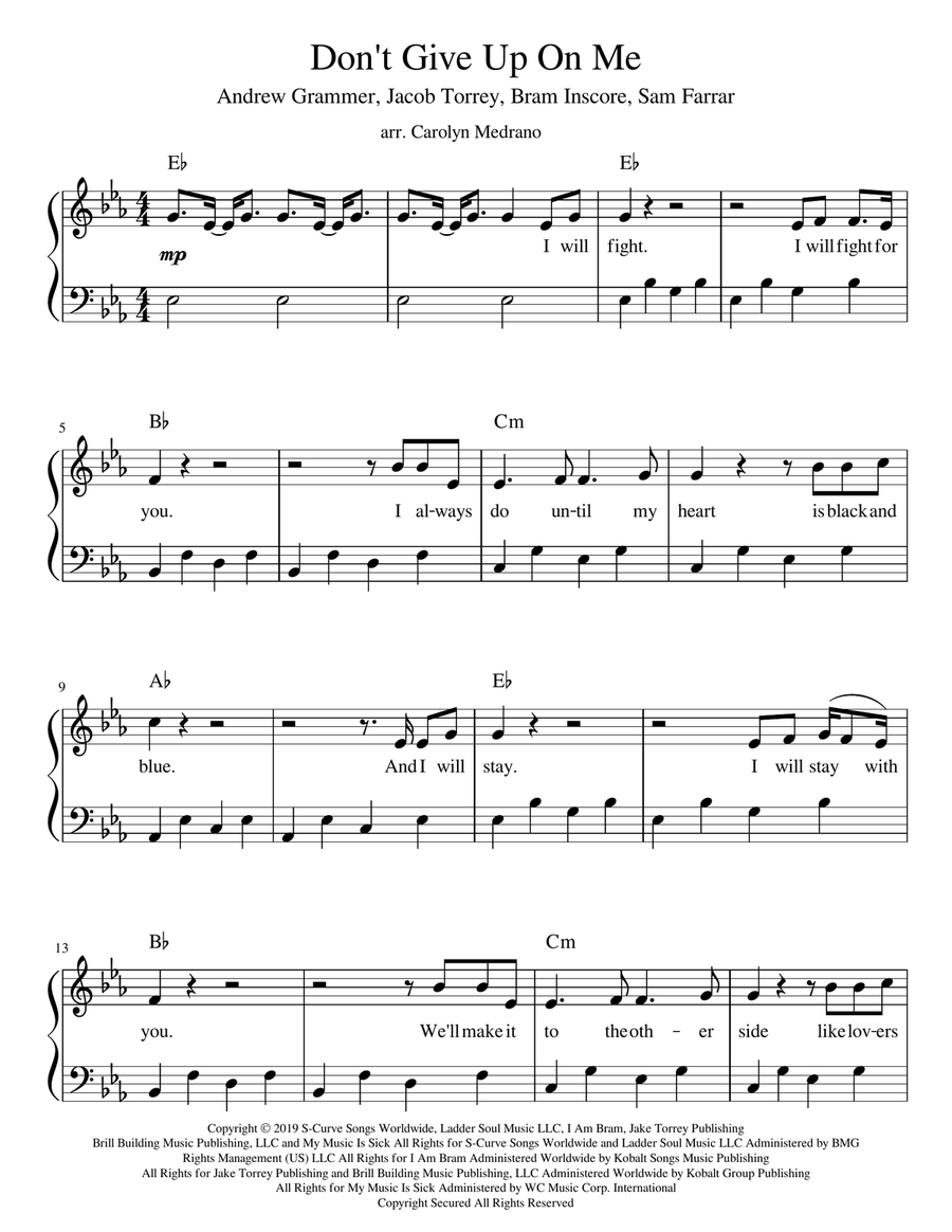 Don't Give Up On Me Piano, Vocal scores gallery preview page 1