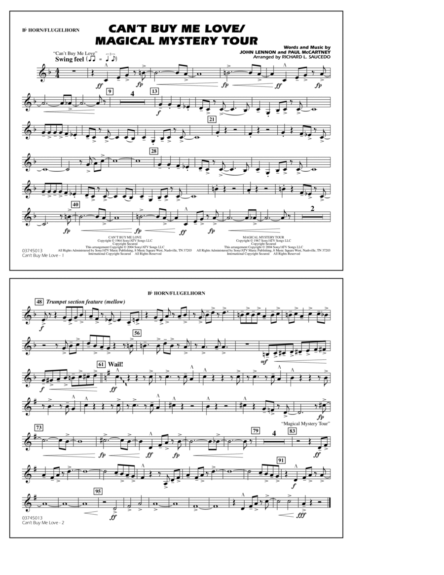 Can't Buy Me Love/Magical Mystery Tour (arr. Richard L. Saucedo) - Bb Horn/Flugelhorn Marching Band scores gallery preview page 1