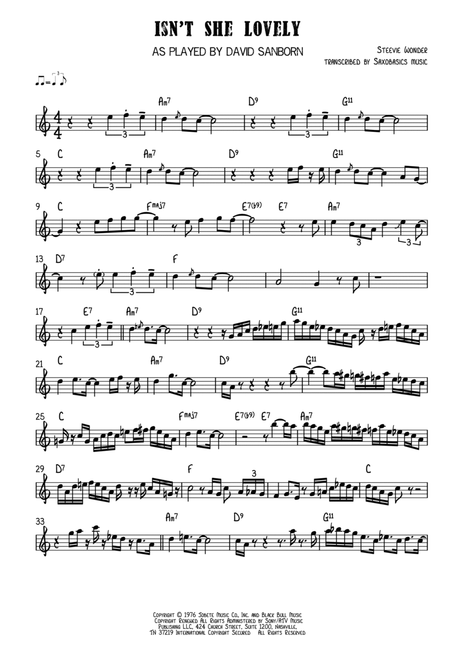 Isn't She Lovely by Stevie Wonder - Alto Saxophone - Digital
