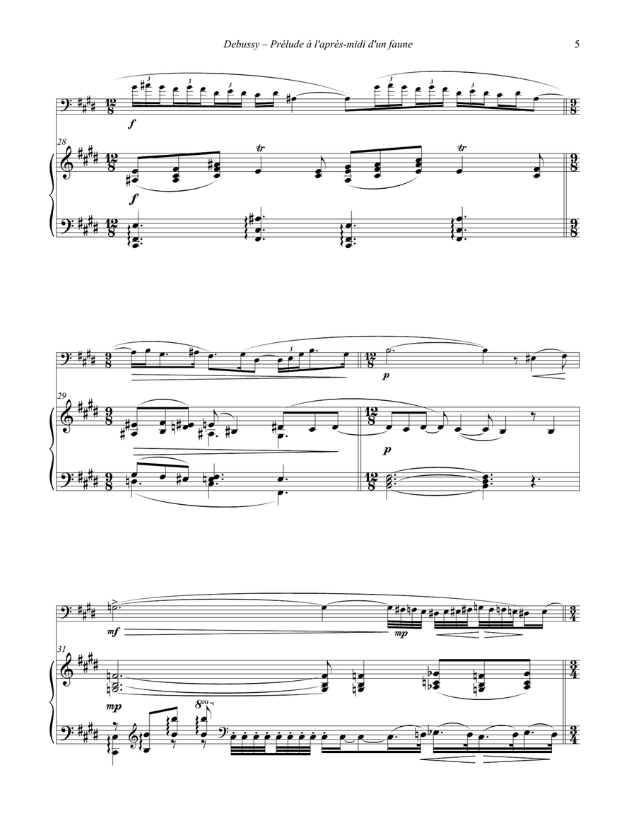 Debussy - Prélude à l’après-midi d’un faune- Afternoon of a Faun for Euphonium & Piano Euphonium scores gallery preview page 5