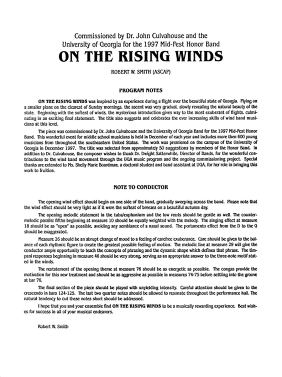 On the Rising Winds: Score
