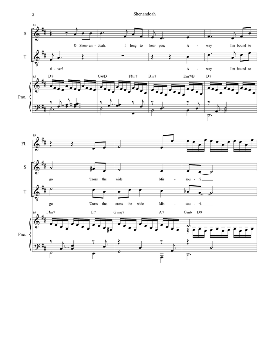 Shenandoah (Duet for Soprano and Tenor Solo) Tenor Voice scores gallery preview page 2