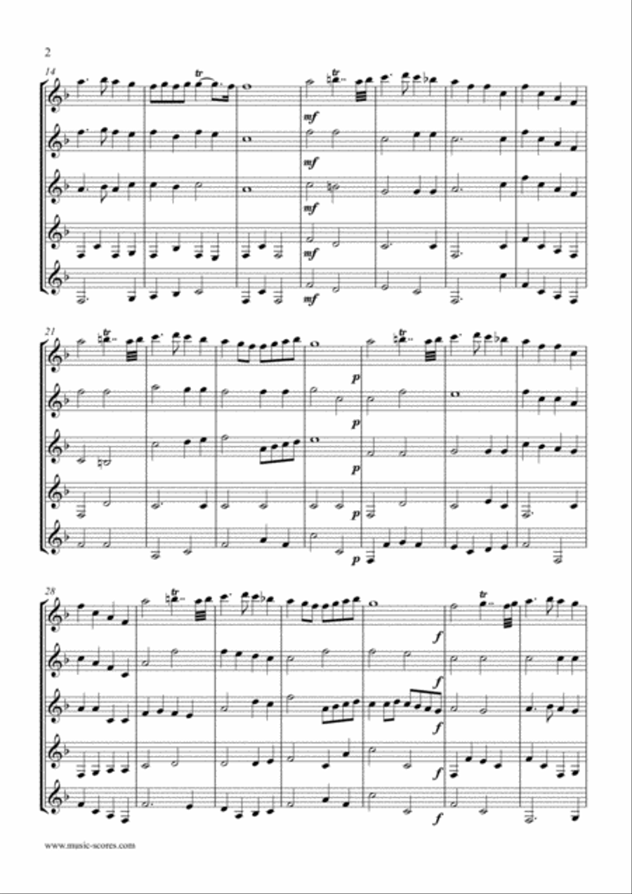 Clarke: Trumpet Voluntary, or Prince of Denmark's March: Clarinet Quintet Clarinet Quintet scores gallery preview page 2