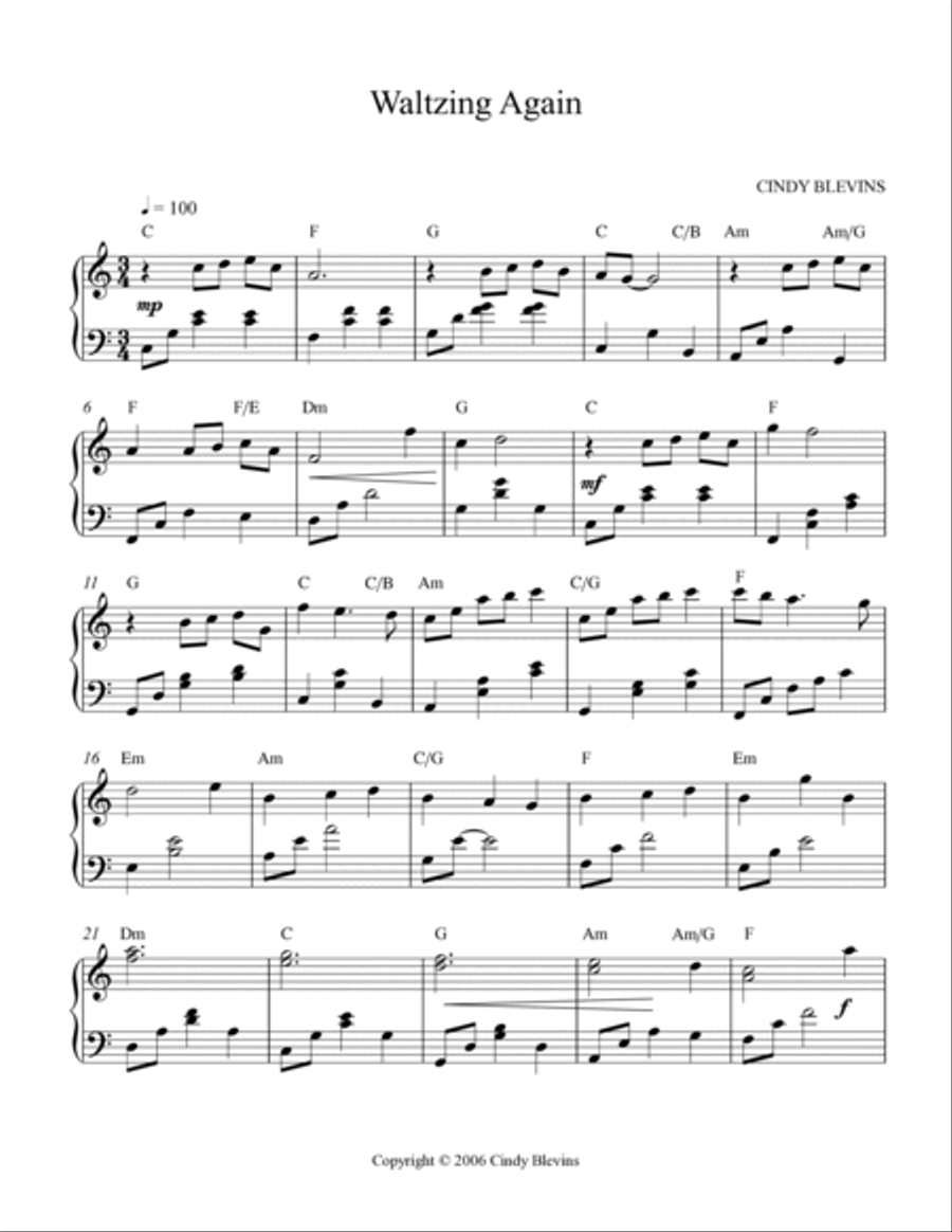 Waltzing Again, original solo for Lever or Pedal Harp Pedal Harp scores gallery preview page 2