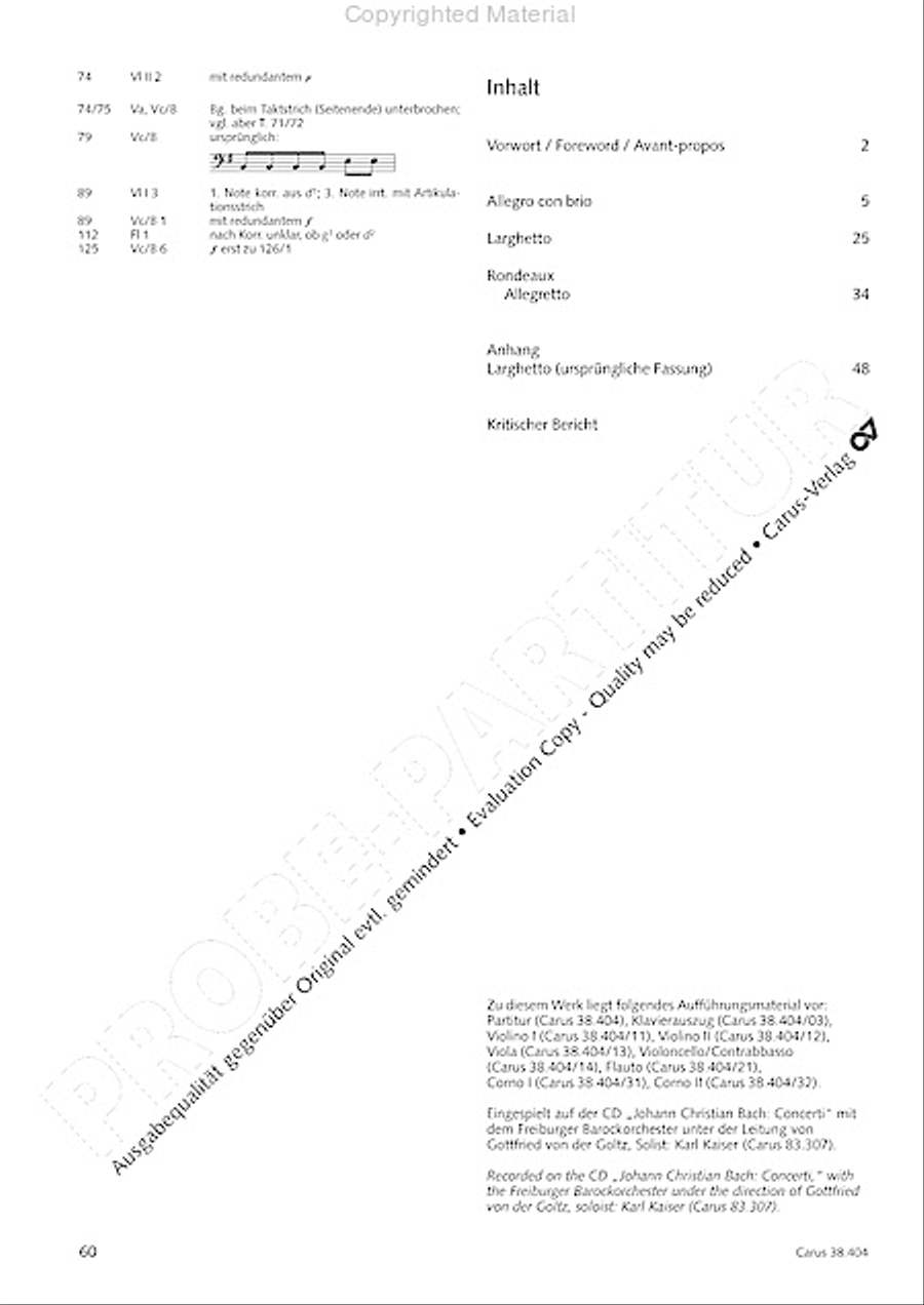 Concerto for Flute in D major (Concerto per il Flauto traverso in D / Flotenkonzert in D) Flute Solo scores gallery preview page 62