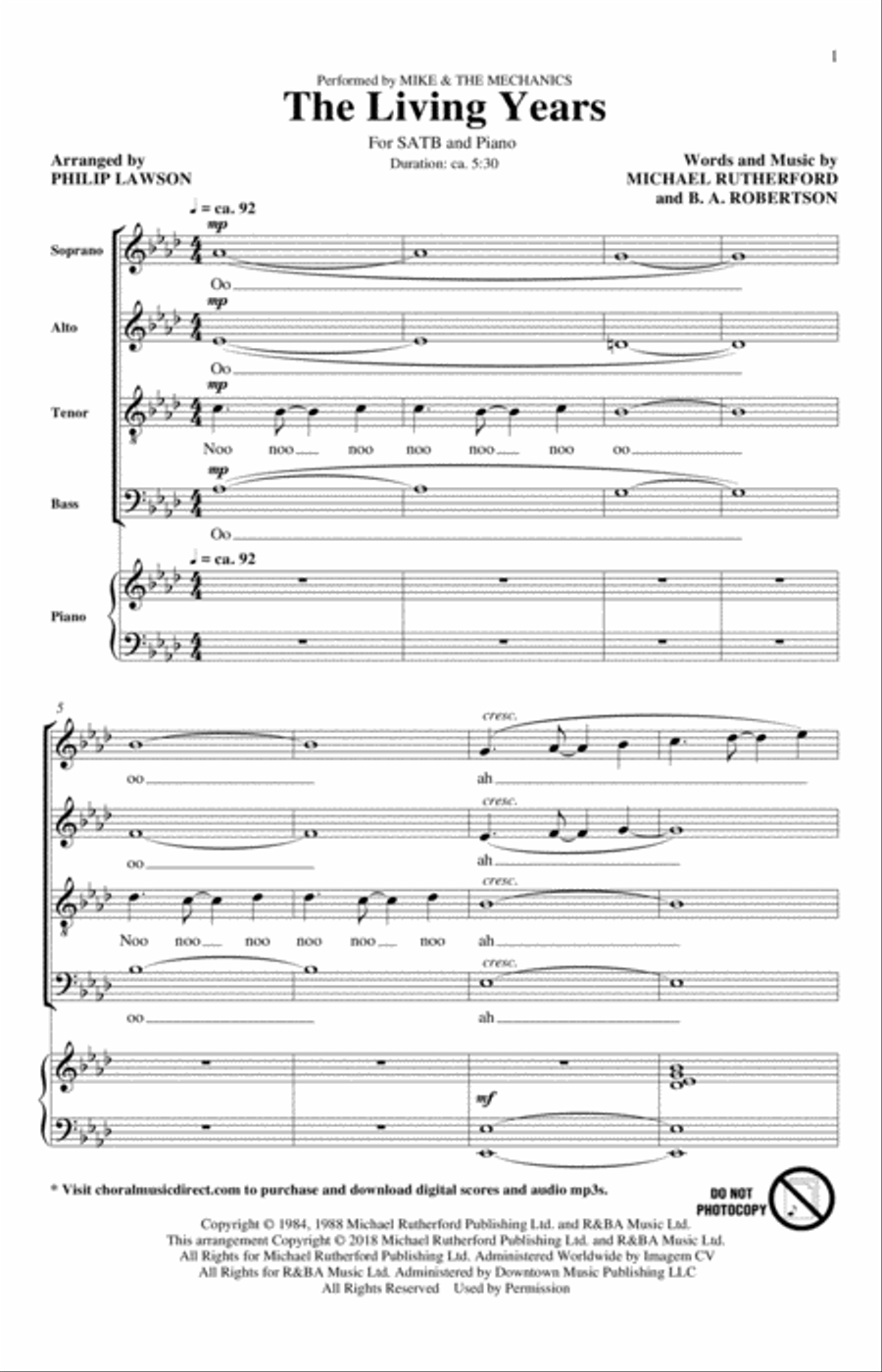 The Living Years (arr. Philip Lawson) 4-Part scores gallery preview page 1