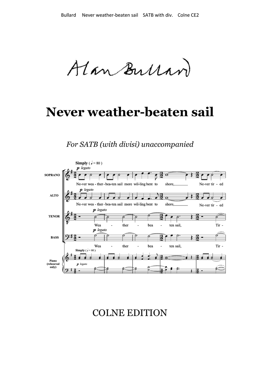 Never weather-beaten sail (SATB unaccompanied) Divisi scores gallery preview page 1