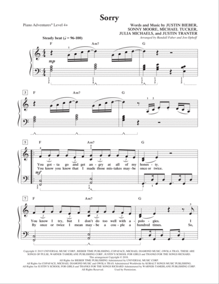 Sorry Piano Method scores gallery preview page 1