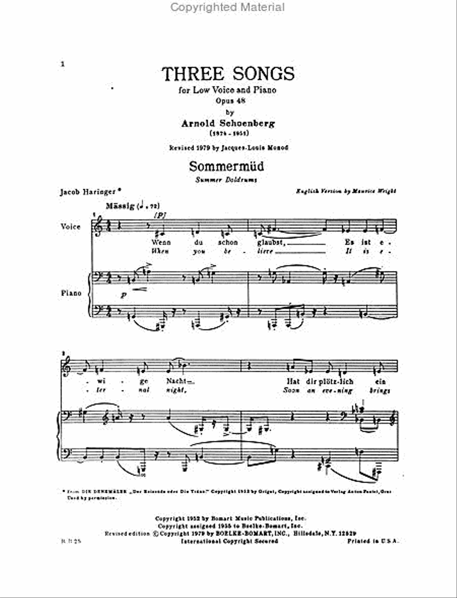 Songs 3 for Low Voice and Piano, Op. 48 G-E