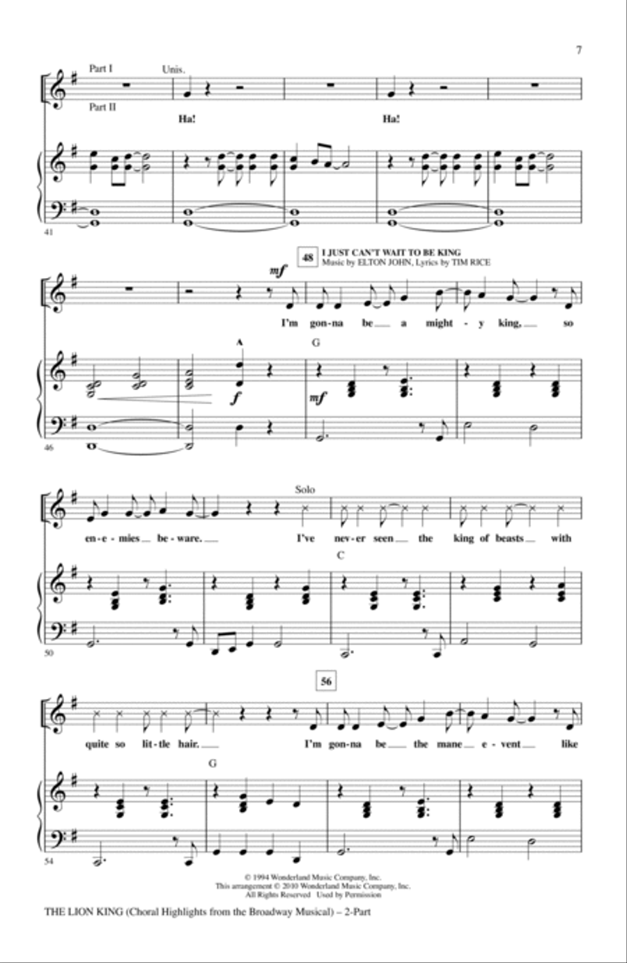 The Lion King (Broadway Musical Highlights) 2-Part scores gallery preview page 5