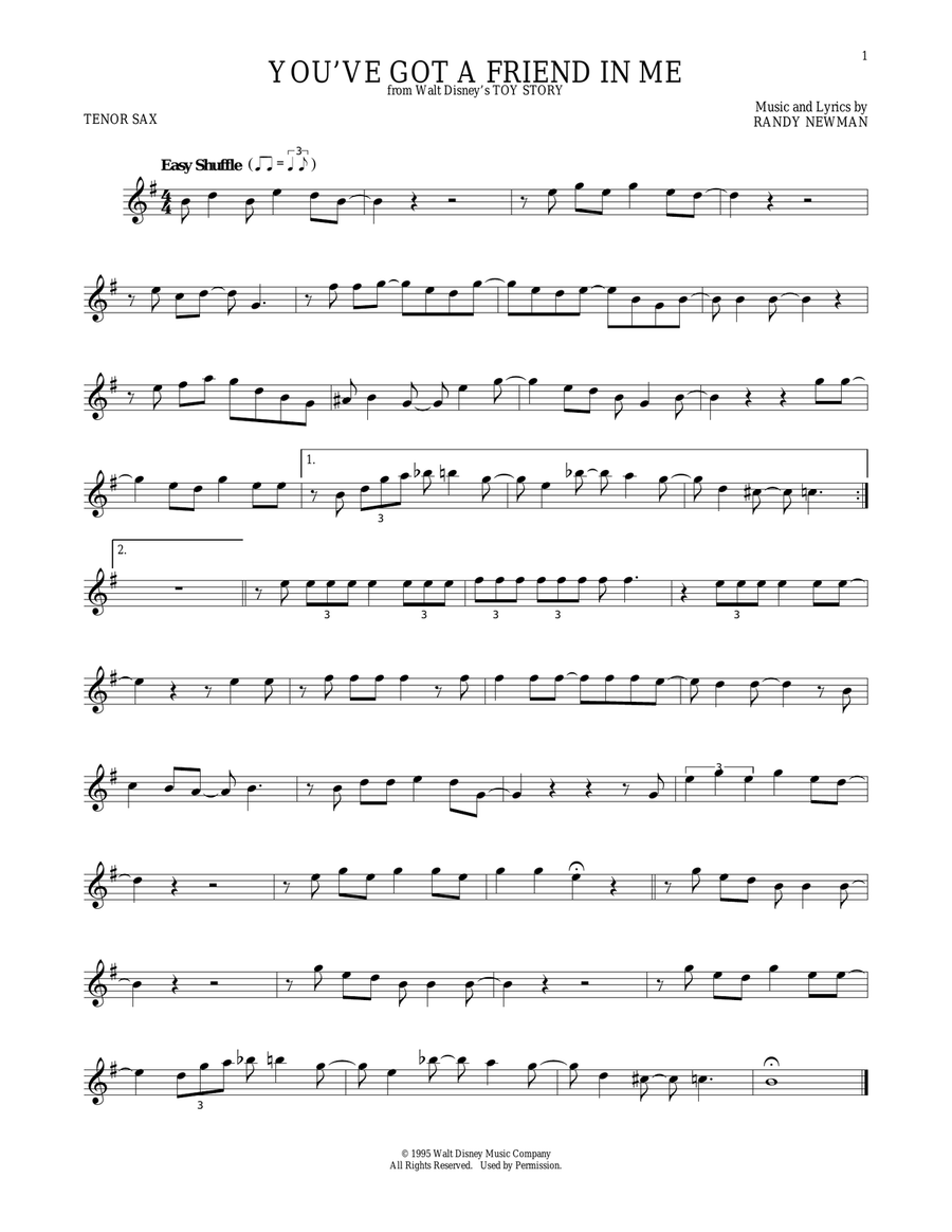 You've Got A Friend In Me (from Toy Story) Tenor Saxophone scores gallery preview page 1