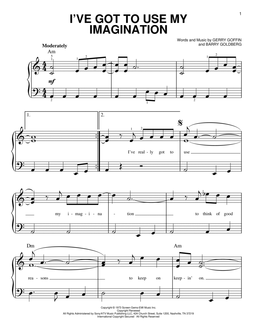 I've Got To Use My Imagination Easy Piano scores gallery preview page 1