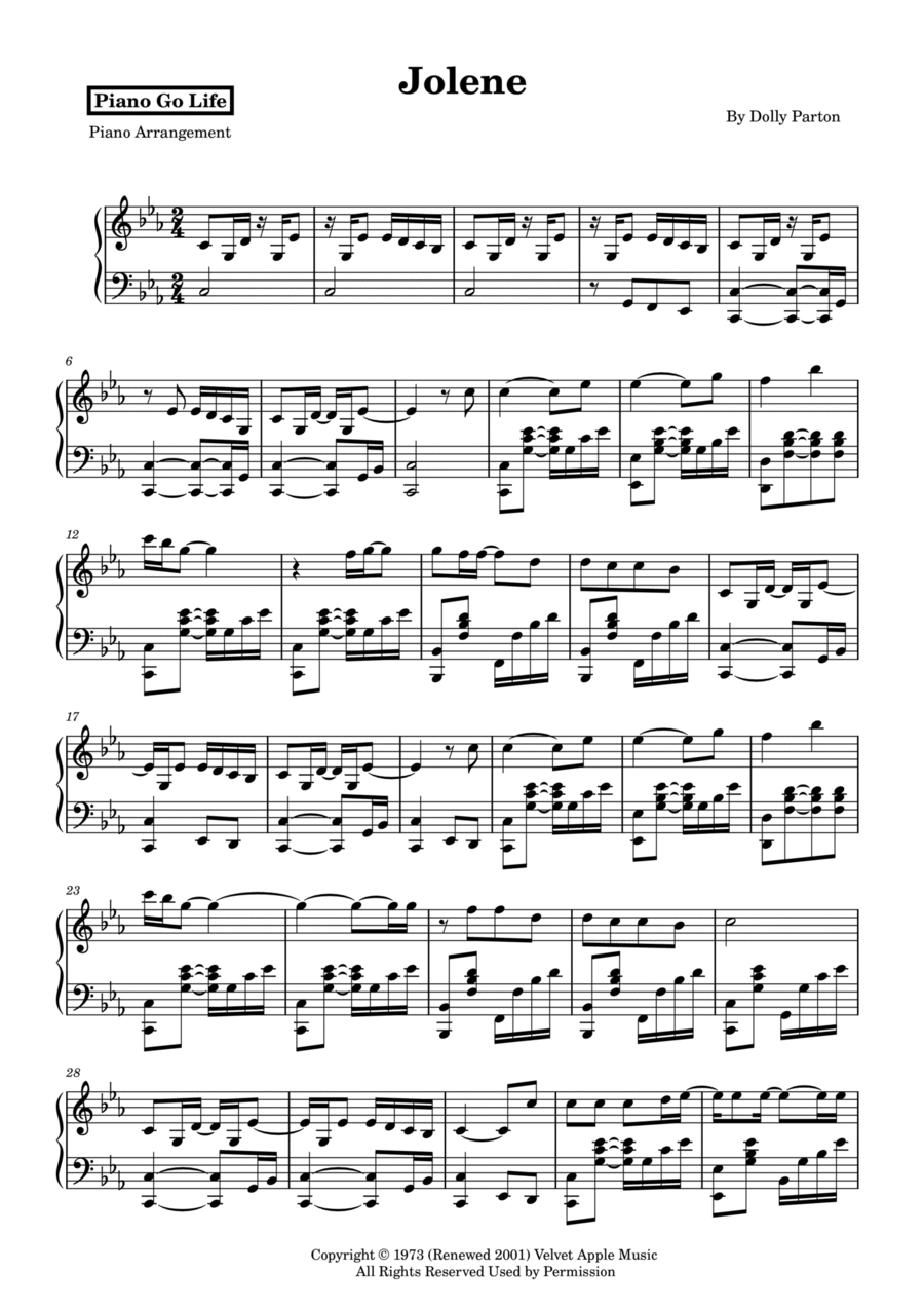 Jolene Jolene Piano Solo scores gallery preview page 1