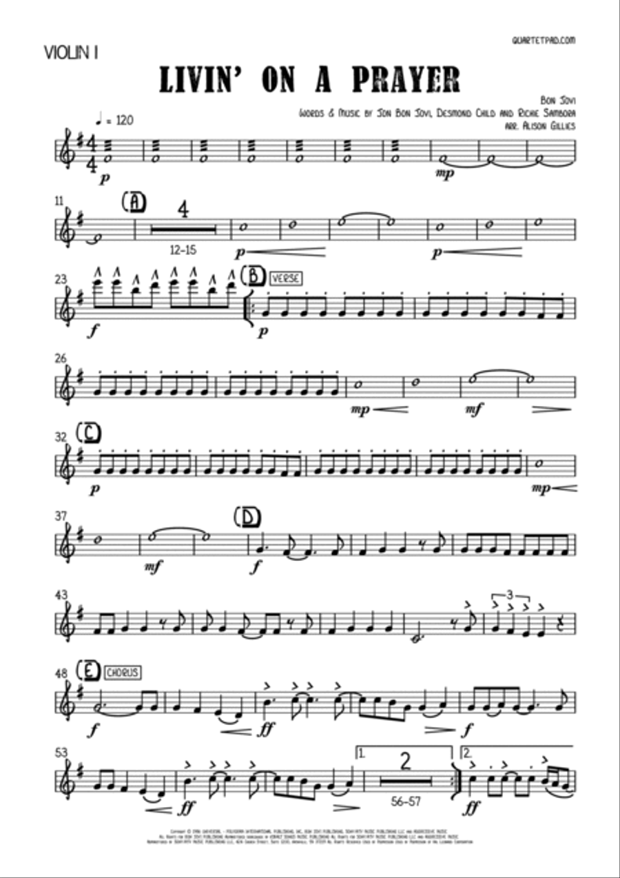Livin' On A Prayer String Quartet scores gallery preview page 6
