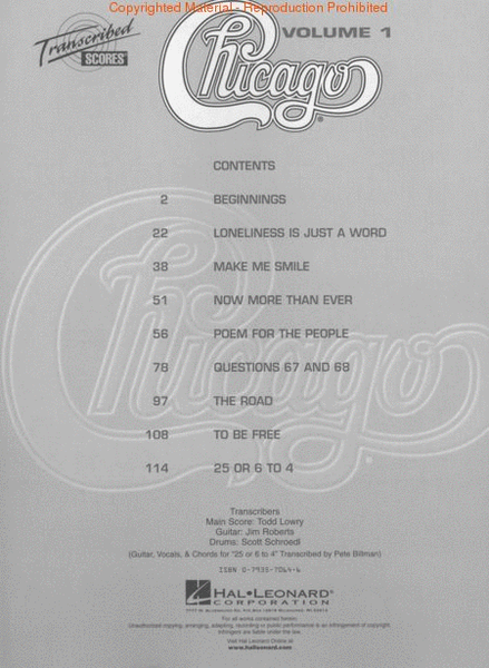 Chicago – Transcribed Scores Volume 1