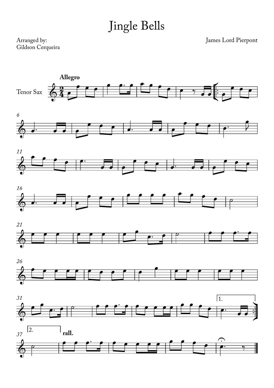 Jingle Bells Tenor Saxophone scores gallery preview page 1