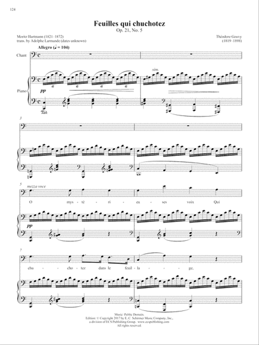 Op. 21, No. 5: Feuilles qui chuchotez from Songs of Gouvy, V2 Voice Solo scores gallery preview page 2