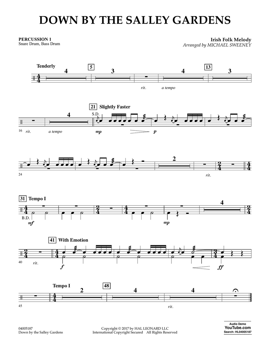 Down by the Salley Gardens - Percussion 1 Concert Band scores gallery preview page 1