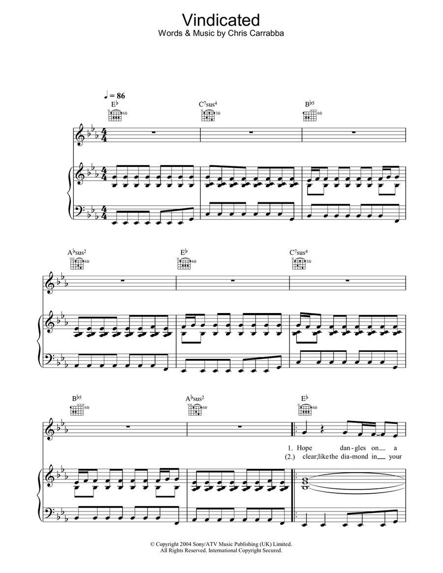 Vindicated Piano, Vocal, Guitar scores gallery preview page 1