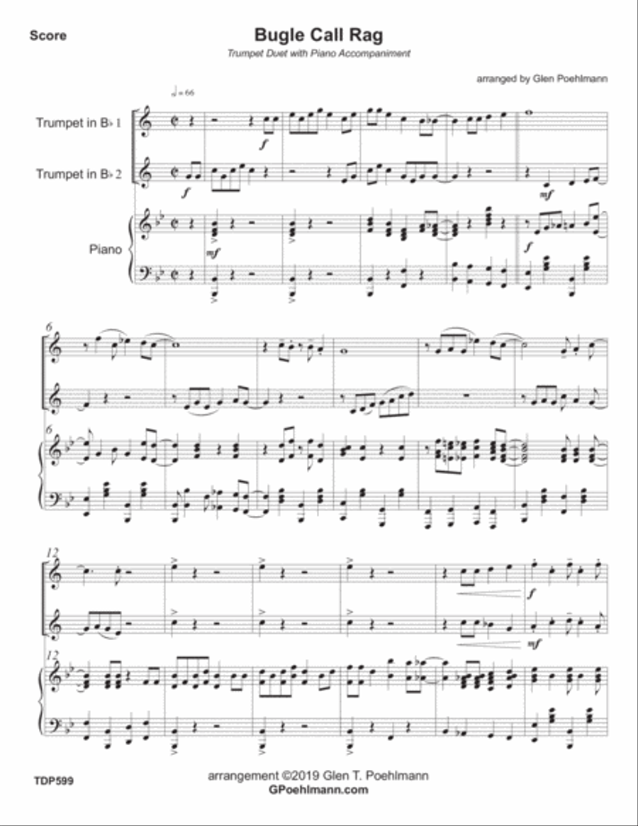 BUGLE CALL RAG - TRUMPET DUET with Piano Accompaniment Trumpet Duet scores gallery preview page 1