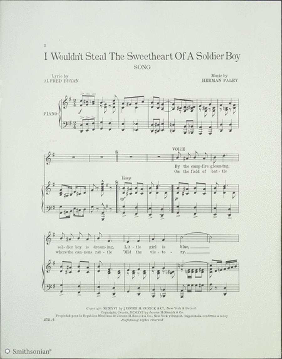 I Wouldn't Steal The Sweetheart of a Soldier Boy Piano, Vocal scores gallery preview page 2