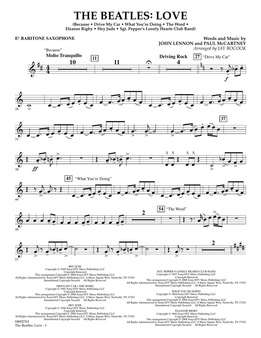 The Beatles: Love - Eb Baritone Saxophone Concert Band scores gallery preview page 1
