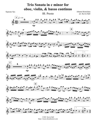 Book cover for Heinichen: Trio Sonata (Presto) - arr. for Sax Quartet SATB(Bs)
