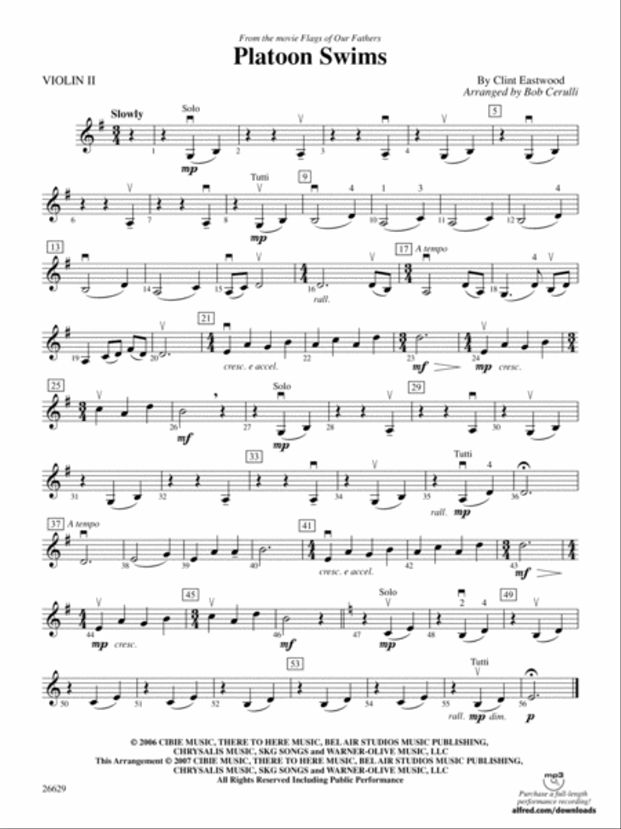 Platoon Swims (from Flags of Our Fathers): 2nd Violin String Orchestra scores gallery preview page 1