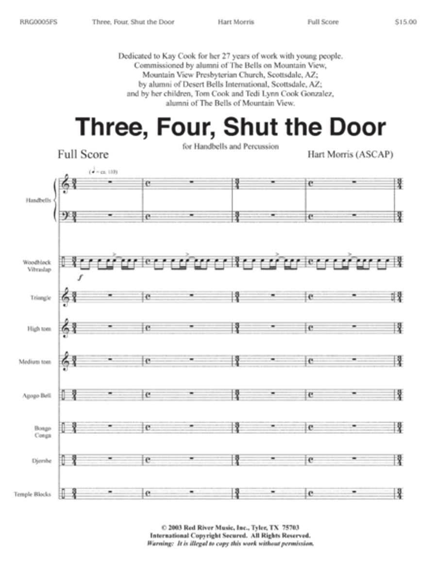 Three Four Shut the Door Handbell Choir scores gallery preview page 1