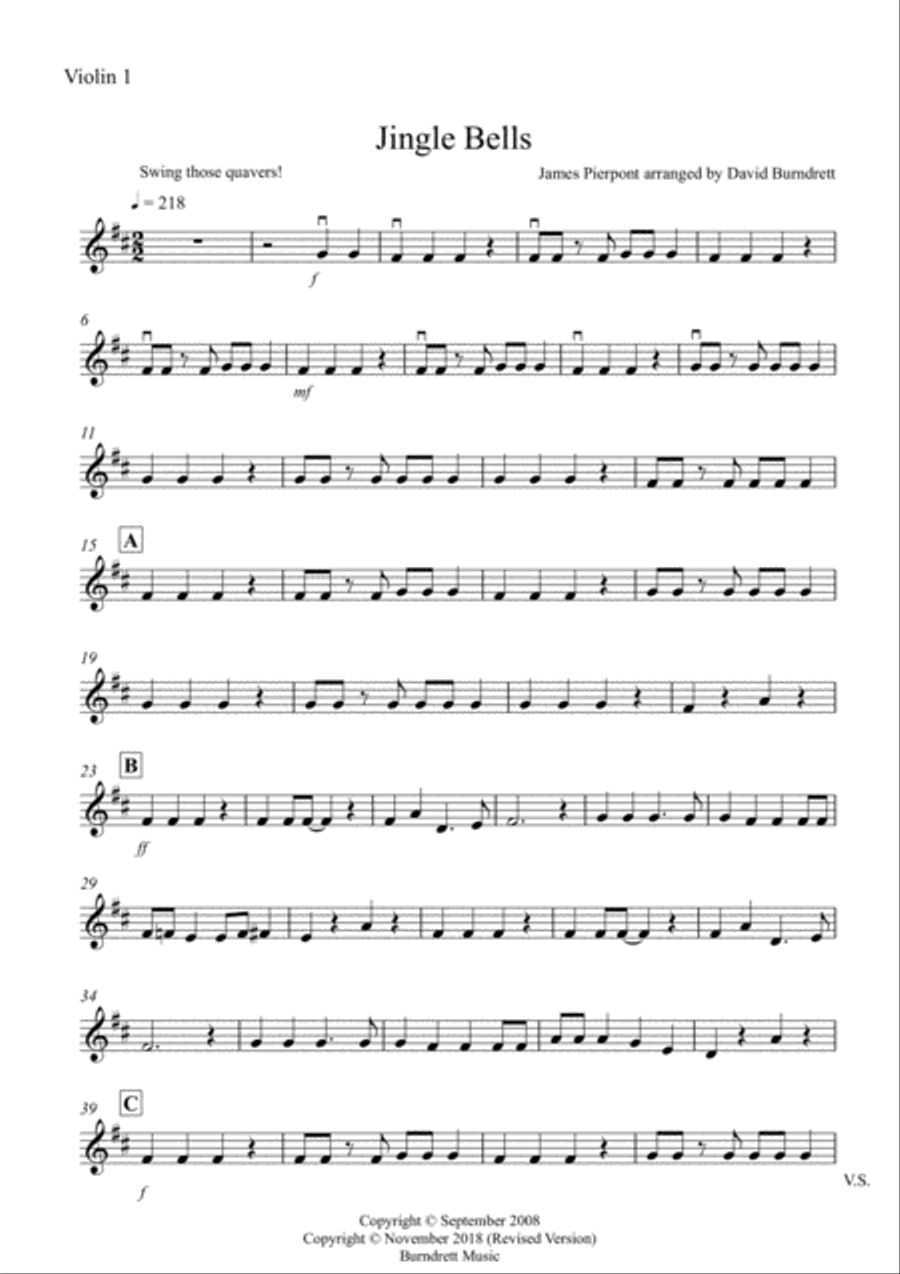 Jingle Bells (Jazzy Style!) for Violin Quartet Violin Solo scores gallery preview page 5
