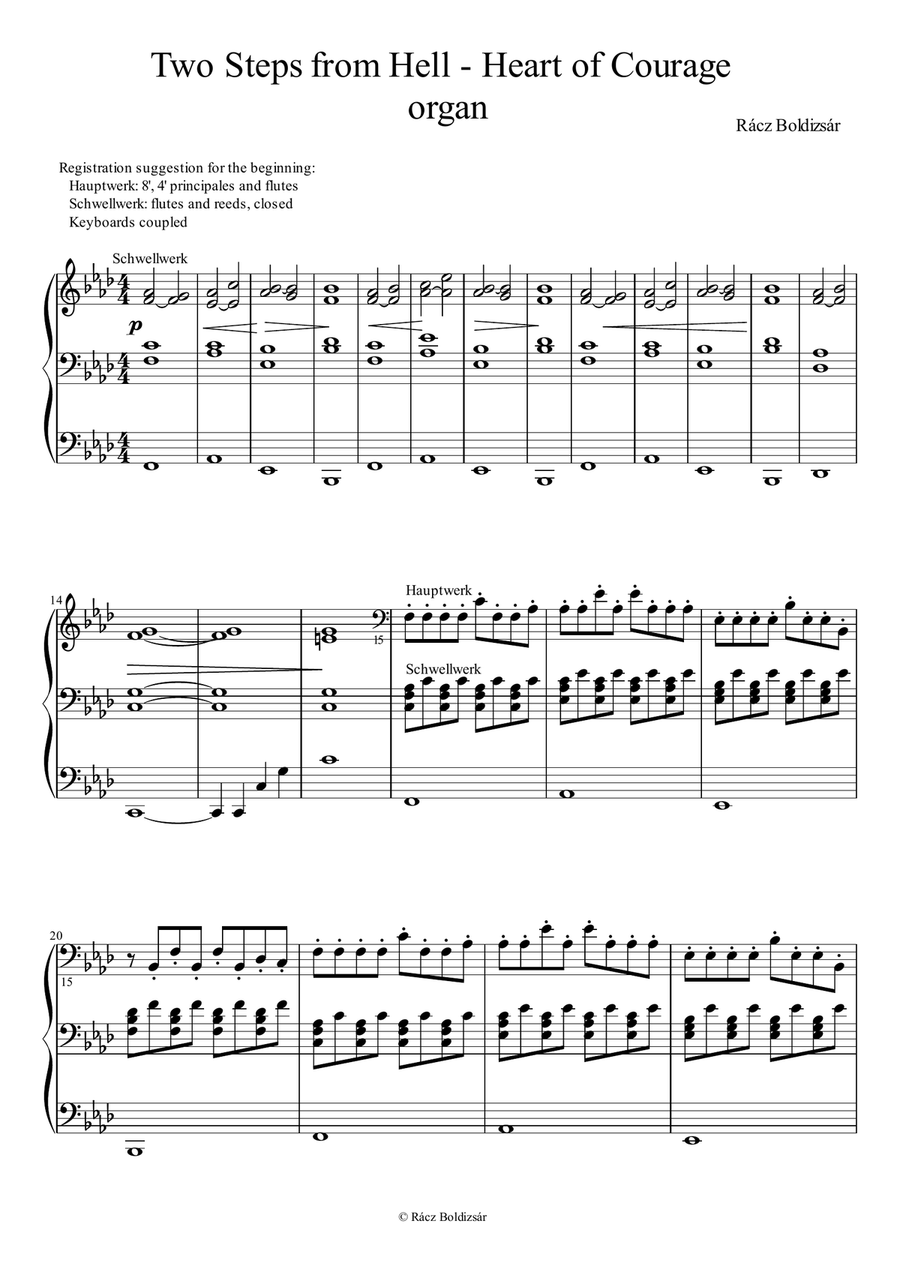 Two Steps from Hell - Heart of Courage organ version Organ Solo scores gallery preview page 1