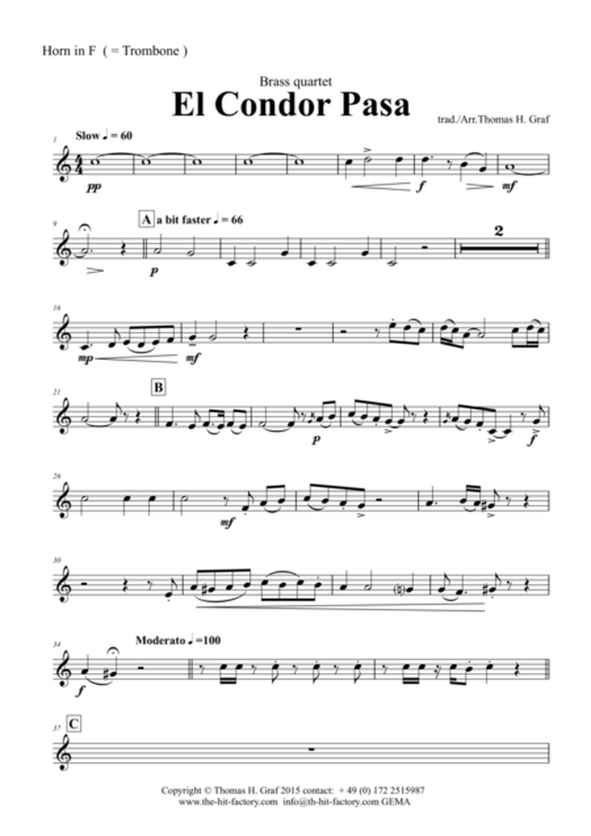 El Condor pasa - Peruvian Folk Song - Brass Quartet image number null