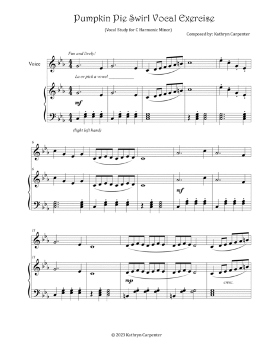 Pumpkin Pie Swirl Vocal Exercise (C Harmonic Minor) Unison Choir scores gallery preview page 2