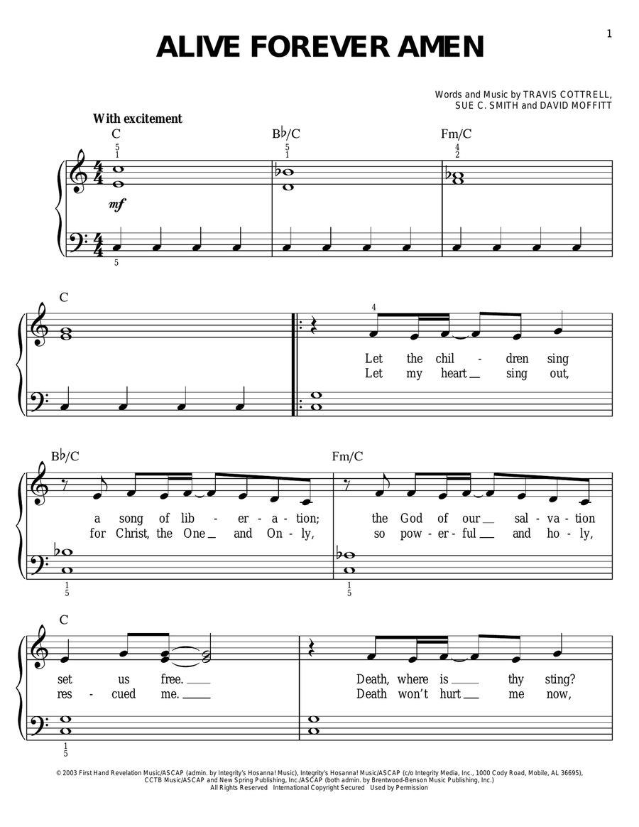 Alive Forever Amen Easy Piano scores gallery preview page 1