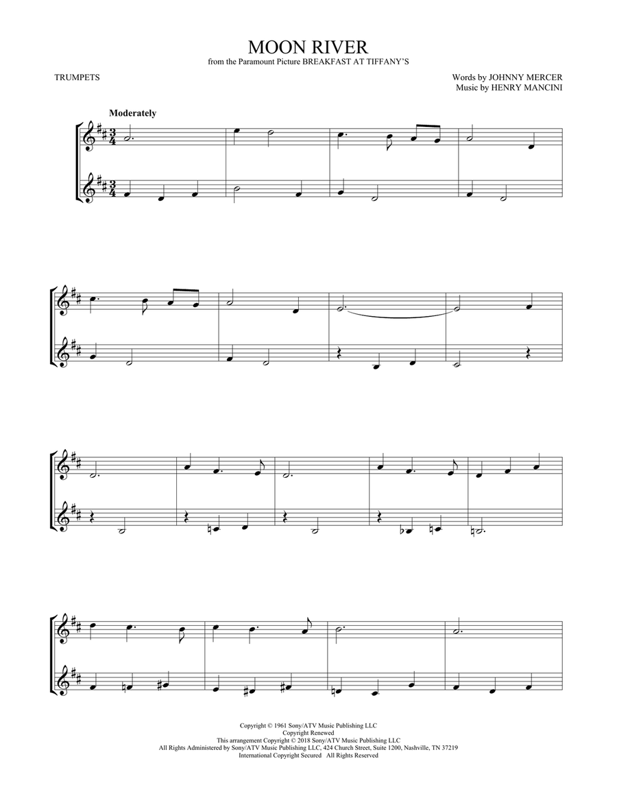 Moon River Trumpet Duet scores gallery preview page 1