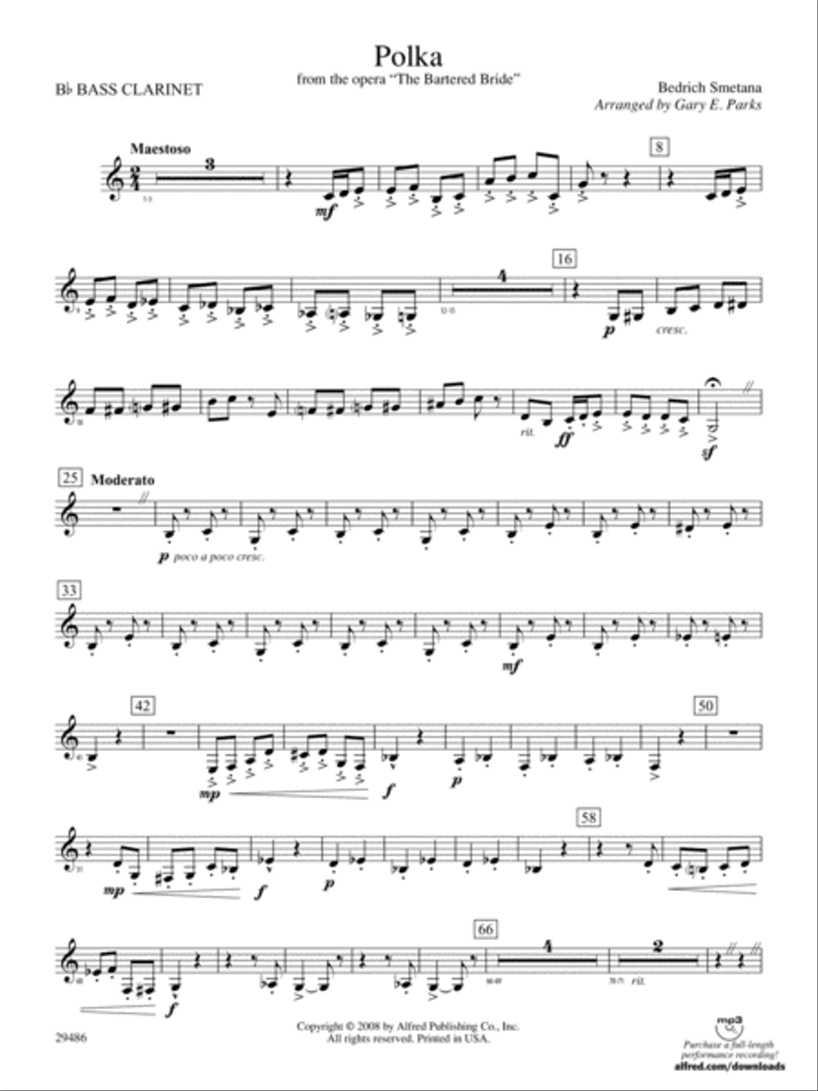 Polka from The Bartered Bride: B-flat Bass Clarinet Concert Band scores gallery preview page 1