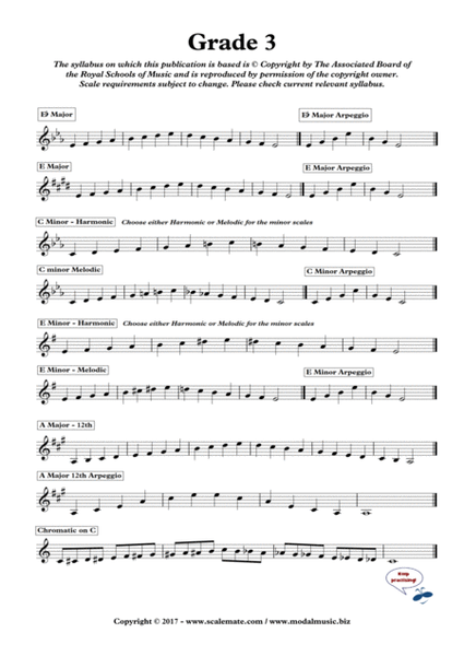 B Flat Valved Brass Scales / Grades 1 - 5