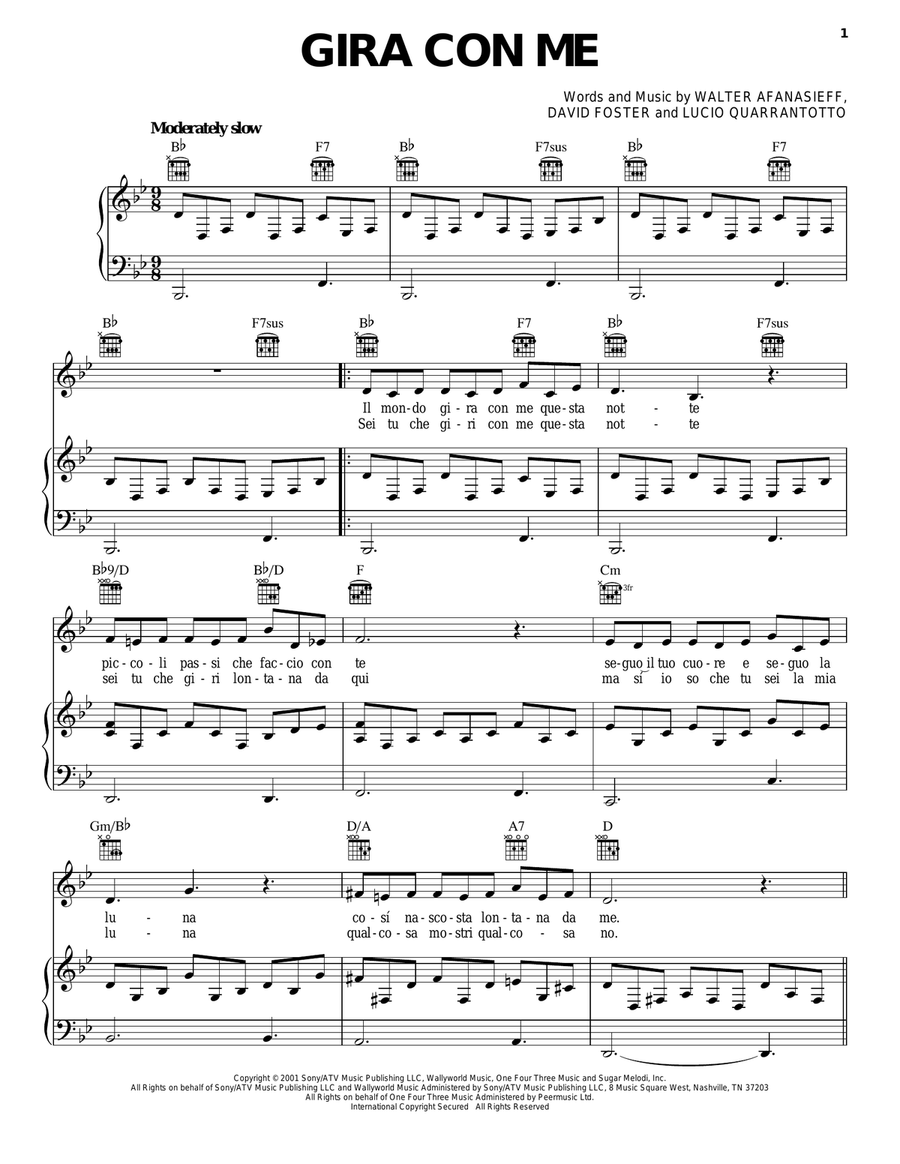 Gira Con Me Piano, Vocal, Guitar scores gallery preview page 1