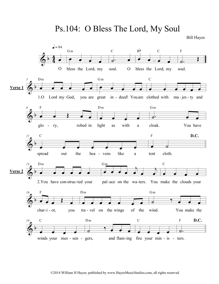Psalm 104: O, Bless the Lord, My Soul - leadsheet Praise scores gallery preview page 1