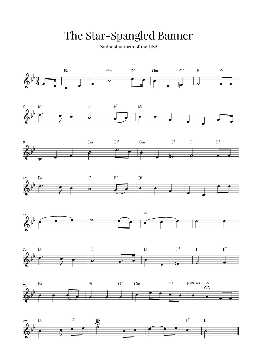 The Star Spangled Banner (National Anthem of the USA) - B-flat Major Small Ensemble scores gallery preview page 1