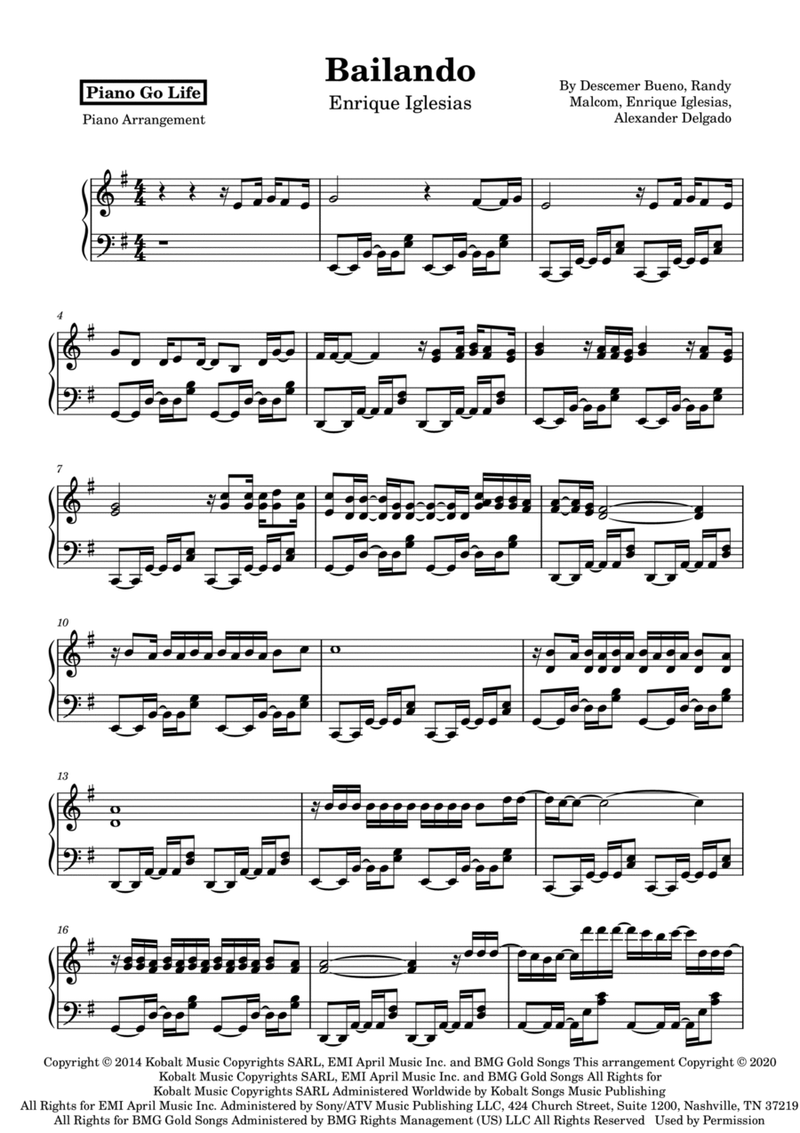 Bailando Piano Solo scores gallery preview page 1