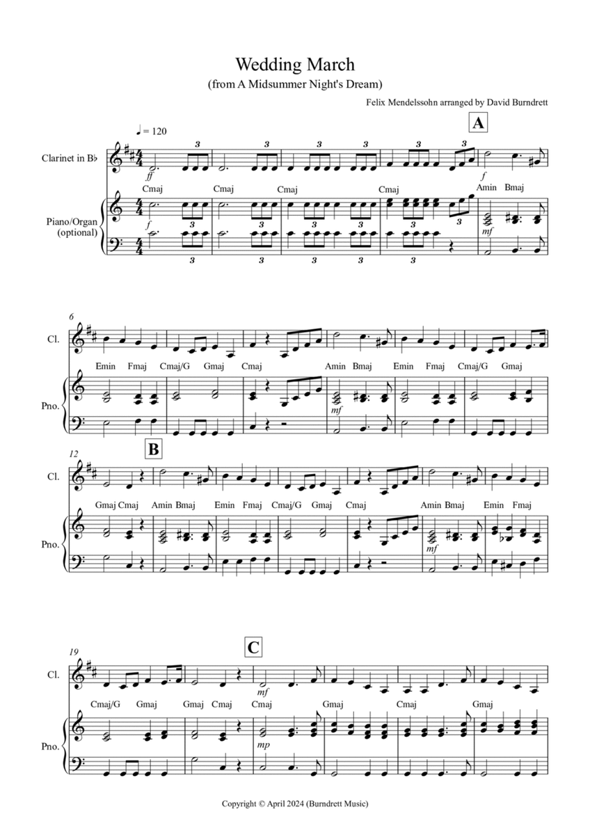 Wedding March (from A Midsummer Night's Dream) for Clarinet and Piano image number null