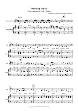 Wedding March (from A Midsummer Night's Dream) for Clarinet and Piano
