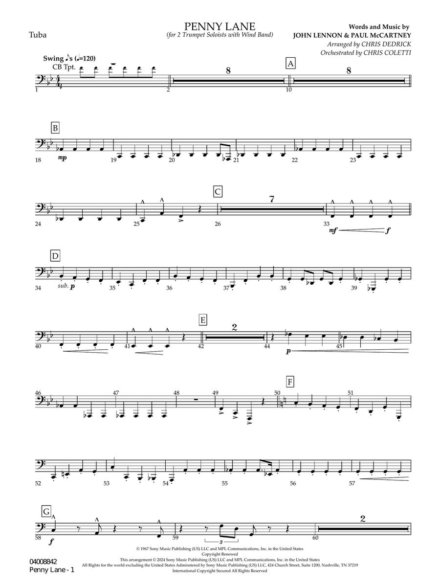 Penny Lane - Tuba Concert Band scores gallery preview page 1