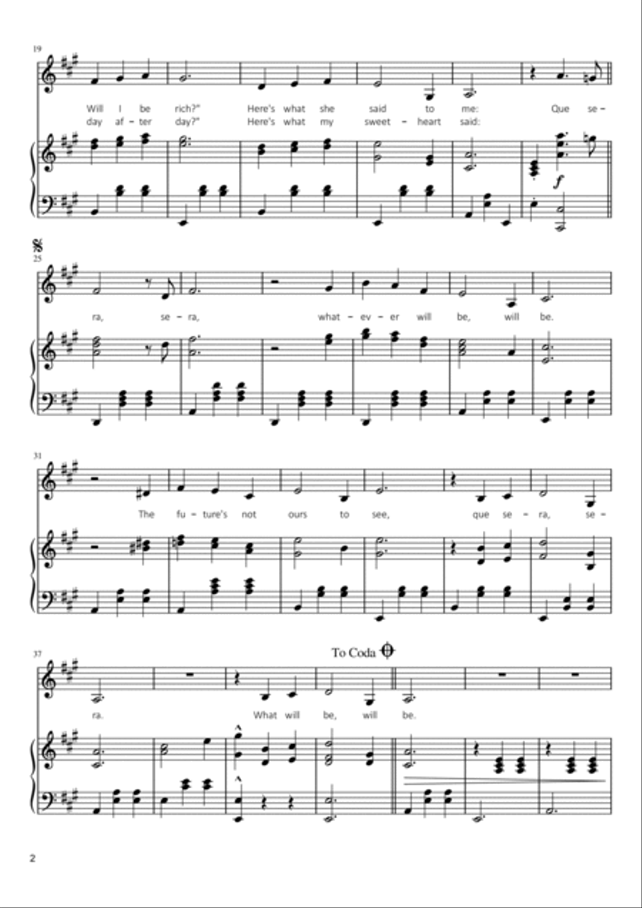 Que Sera, Sera (whatever Will Be, Will Be) Voice scores gallery preview page 2