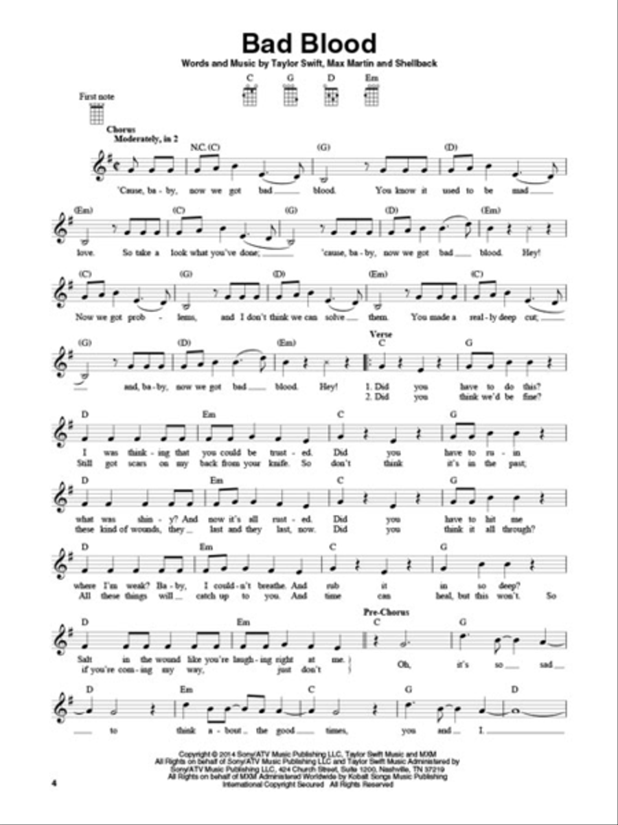 4-Chord Songs for Baritone Ukulele (G-C-D-Em) Baritone Ukulele scores gallery preview page 2