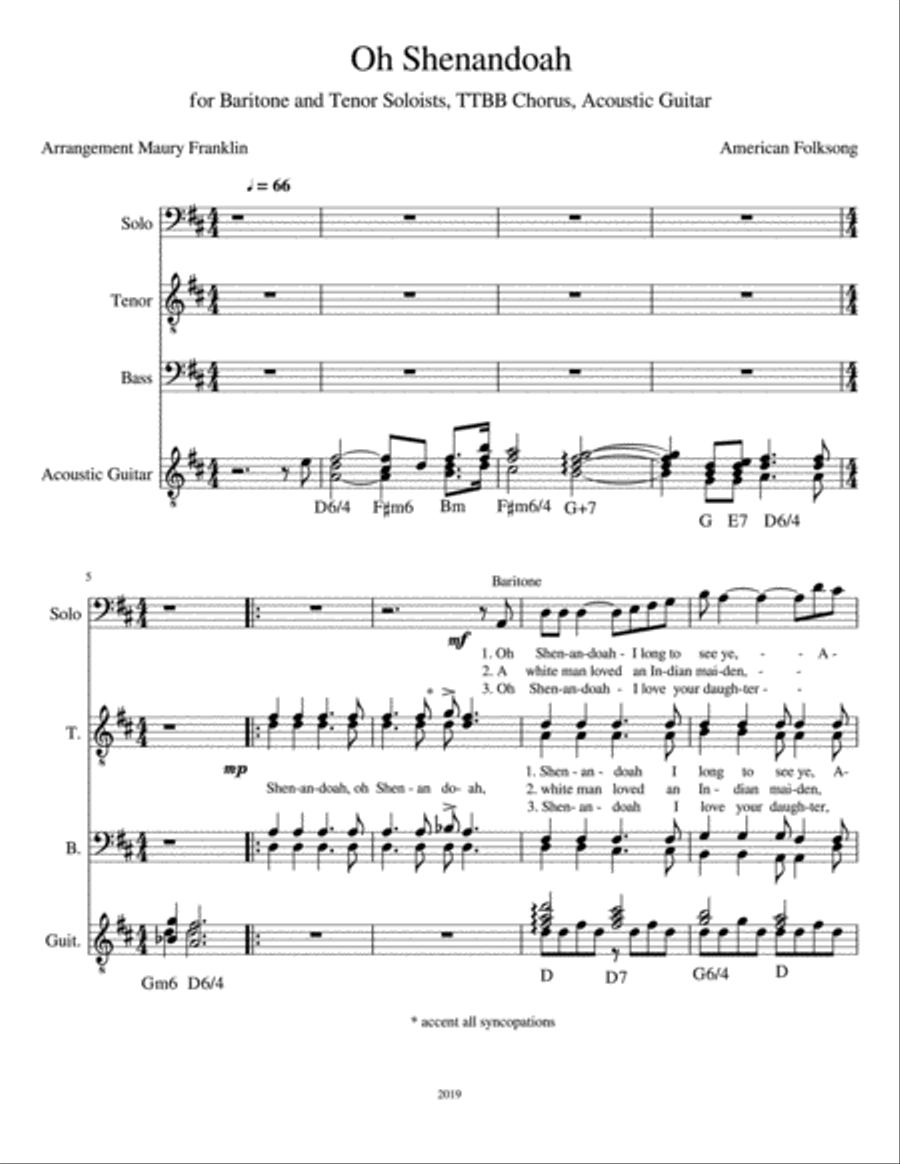 Oh Shenandoah Oh Shenandoah TTBB scores gallery preview page 1